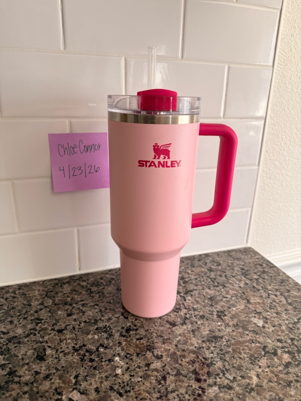 Stanley Pink Travel Tumbler with Bright Pink Handle